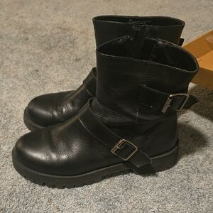 Black Leather Ankle Boots with Buckles